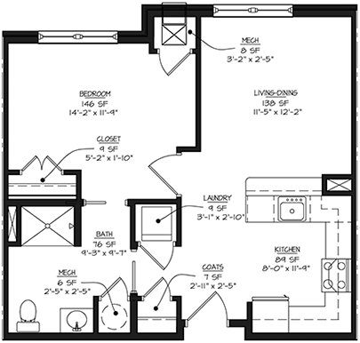 1 Bedroom unit floor plan