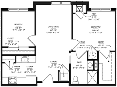 2 bedroom unit floor plan